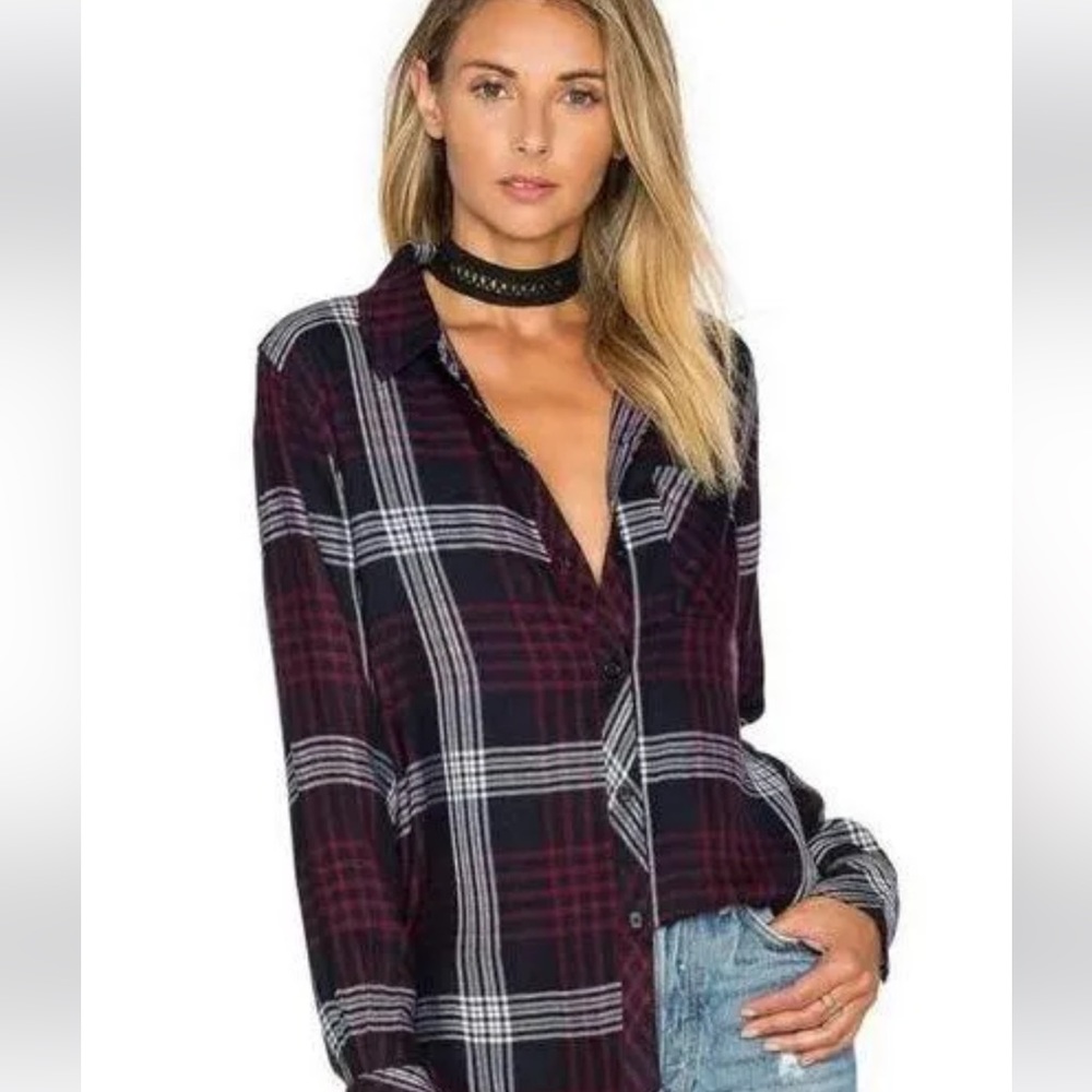 Rails Hunter Plaid Merlot Navy White Button Up Long Sleeve Shirt- Sz XS
